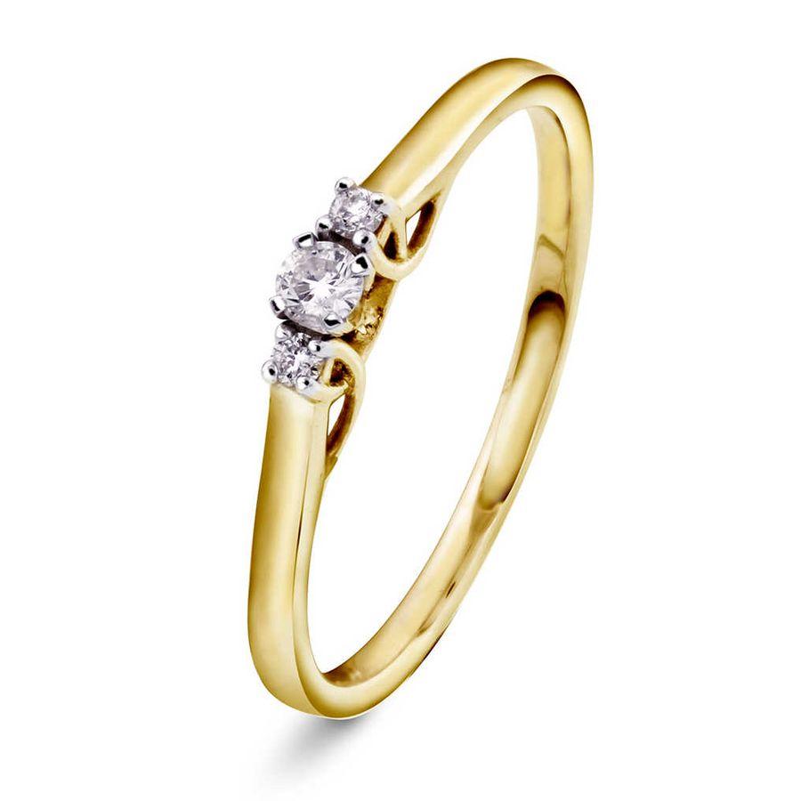 Pan Jewelry Ring, Emma i Gult Gull Med 3 Diamanter  Material: Gult Gull