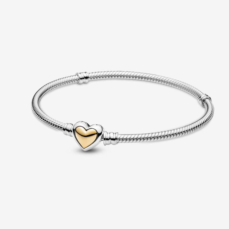 Pandora Armbånd, Domed Golden Heart Clasp Material: Sølv, Material: Forgylt Sølv