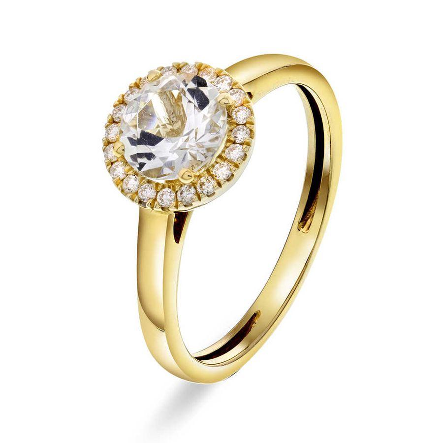 Pan Jewelry Ring, Gult Gull Med Hvit Topas & Diamanter Material: Gult Gull