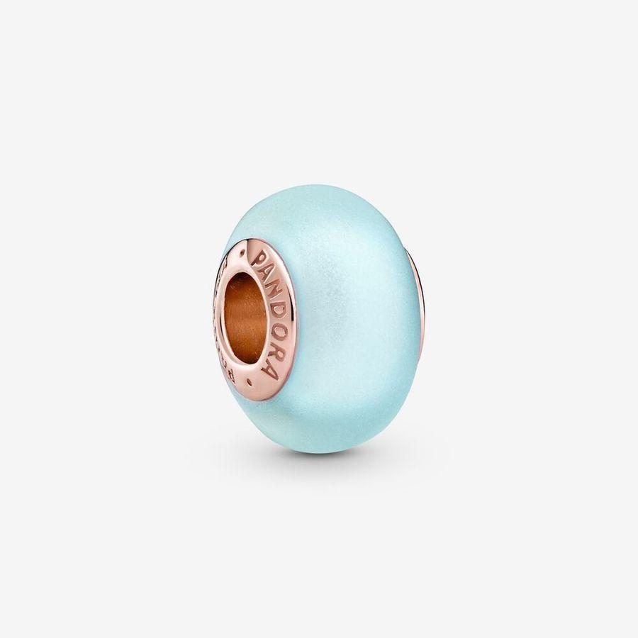 Pandora Charm, Matte Blue Murano Glass Material: Rosé Gull