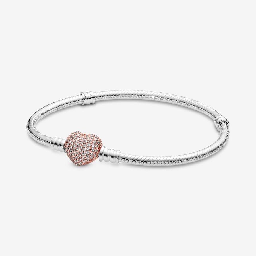 Pandora Armbånd, Moments Pavé Rosé Heart Clasp  Material: Sølv,Rosé Gull