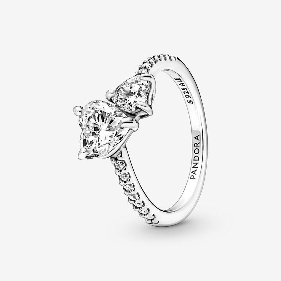 Pandora Ring, Double Heart Sparkling Material: Sølv