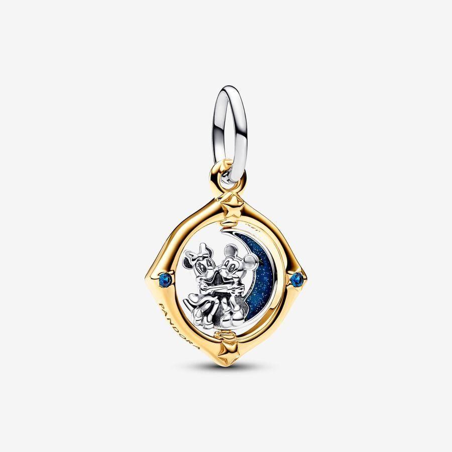 Pandora Charm, Disney Mickey Mouse & Minnie Mouse Two-tone Spinning Moon Dangle Material: Forgylt Sølv,Sølv