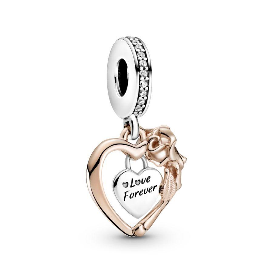 Pandora Charm, Heart & Rose Flower Material: Sølv