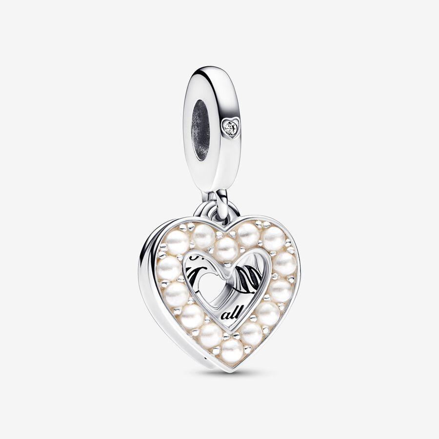 Pandora Charm, Pearlescent White Heart Mum Double Dangle Material: Sølv